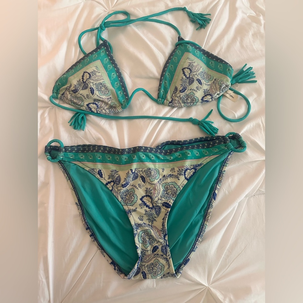 American Eagle Outfitters Blue Bikini Set Paisley Floral Print